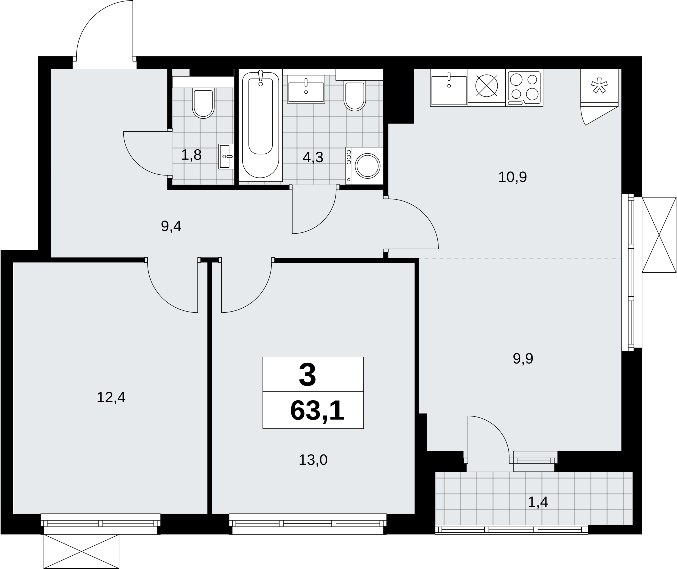 1-комнатная квартира (Студия) в ЖК Бунинские кварталы на 8 этаже в 5 секции. Сдача в 2 кв. 2026 г.