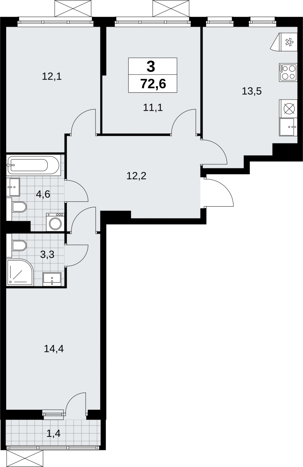 3-комнатная квартира в ЖК Бунинские кварталы на 18 этаже в 6 секции. Сдача в 2 кв. 2026 г.