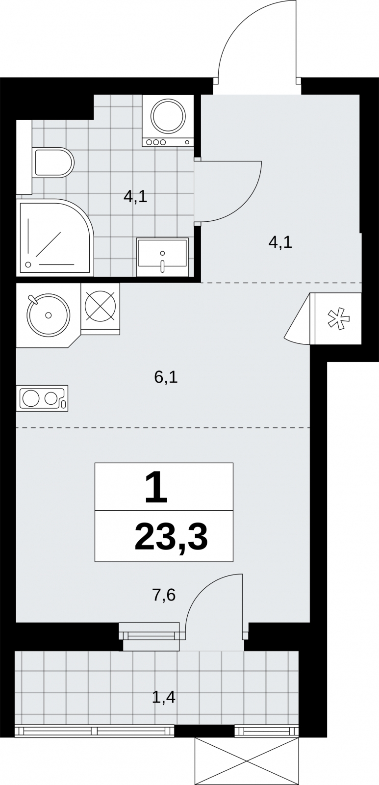 1-комнатная квартира в ЖК Бунинские кварталы на 15 этаже в 3 секции. Сдача в 2 кв. 2026 г.