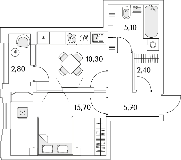 1-комнатная квартира в ЖК Бунинские кварталы на 16 этаже в 3 секции. Сдача в 2 кв. 2026 г.