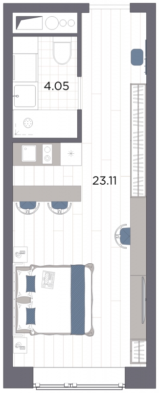1-комнатная квартира (Студия) в ЖК Бунинские кварталы на 8 этаже в 7 секции. Сдача в 2 кв. 2026 г.
