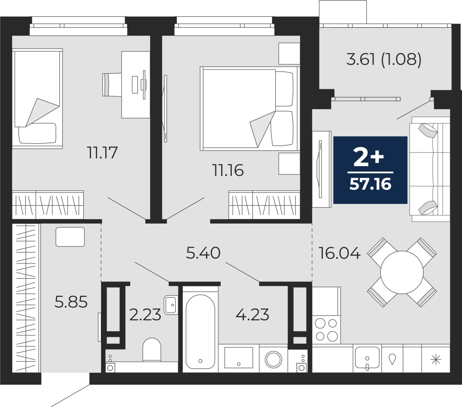 1-комнатная квартира в ЖК Бунинские кварталы на 4 этаже в 4 секции. Сдача в 2 кв. 2026 г.
