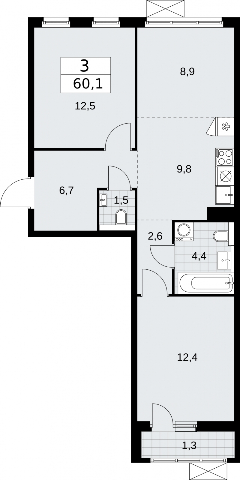3-комнатная квартира с отделкой в ЖК Кронштадтский 9 на 25 этаже в 1 секции. Сдача в 4 кв. 2023 г.