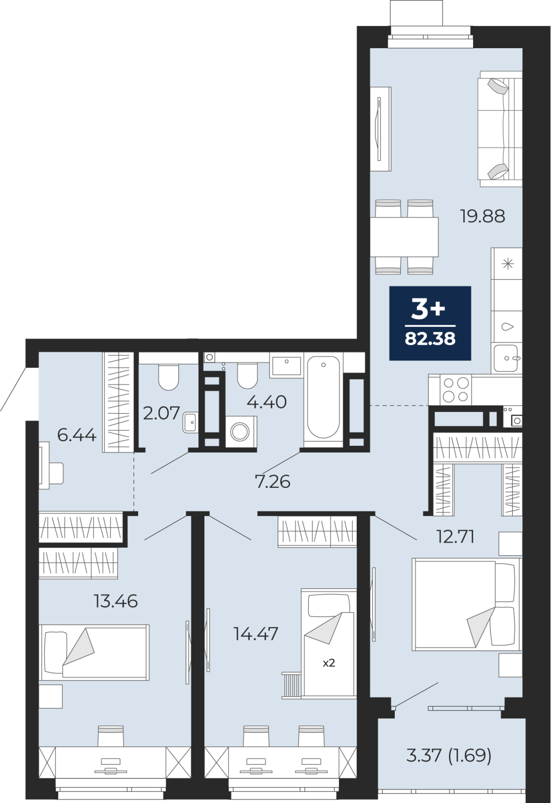 1-комнатная квартира с отделкой в ЖК Бунинские кварталы на 6 этаже в 1 секции. Сдача в 2 кв. 2026 г.