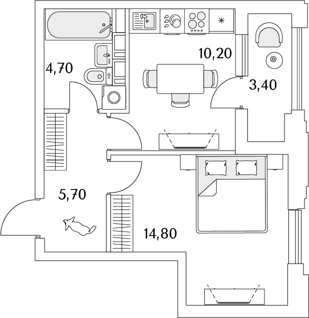 1-комнатная квартира с отделкой в ЖК Бунинские кварталы на 7 этаже в 1 секции. Сдача в 2 кв. 2026 г.