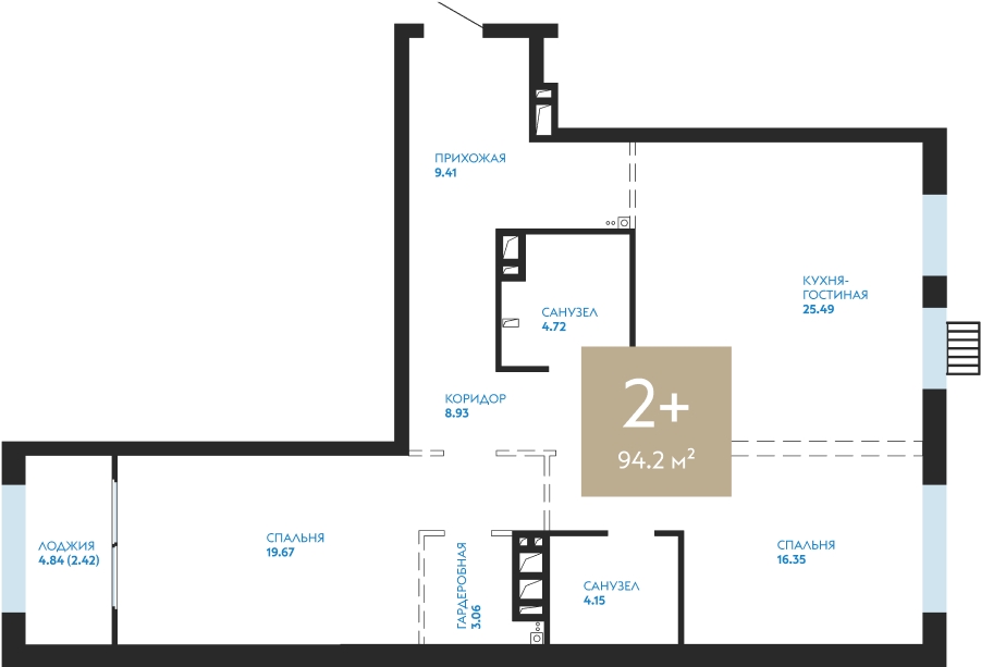 4-комнатная квартира с отделкой в ЖК Бунинские кварталы на 7 этаже в 1 секции. Сдача в 2 кв. 2026 г.