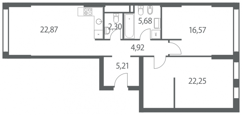 2-комнатная квартира в ЖК Headliner на 16 этаже в 1 секции. Сдача в 4 кв. 2022 г.