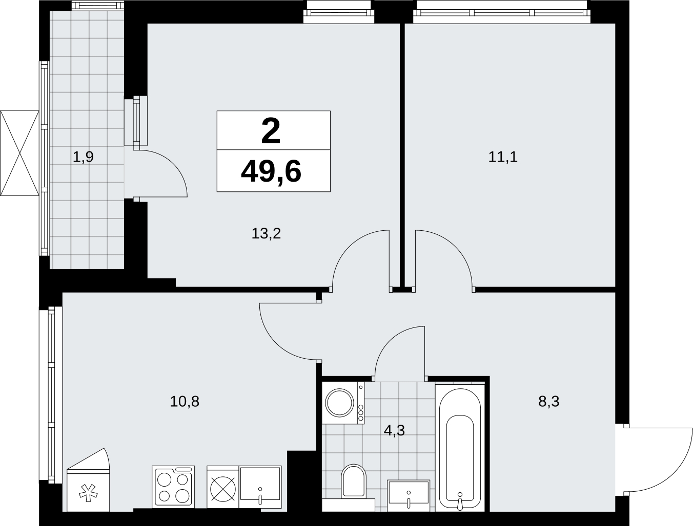 2-комнатная квартира в ЖК Бунинские кварталы на 5 этаже в 5 секции. Сдача в 2 кв. 2026 г.