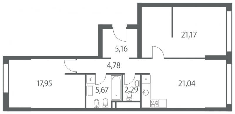 2-комнатная квартира с отделкой в ЖК Лучи на 19 этаже в 1 секции. Сдача в 4 кв. 2022 г.