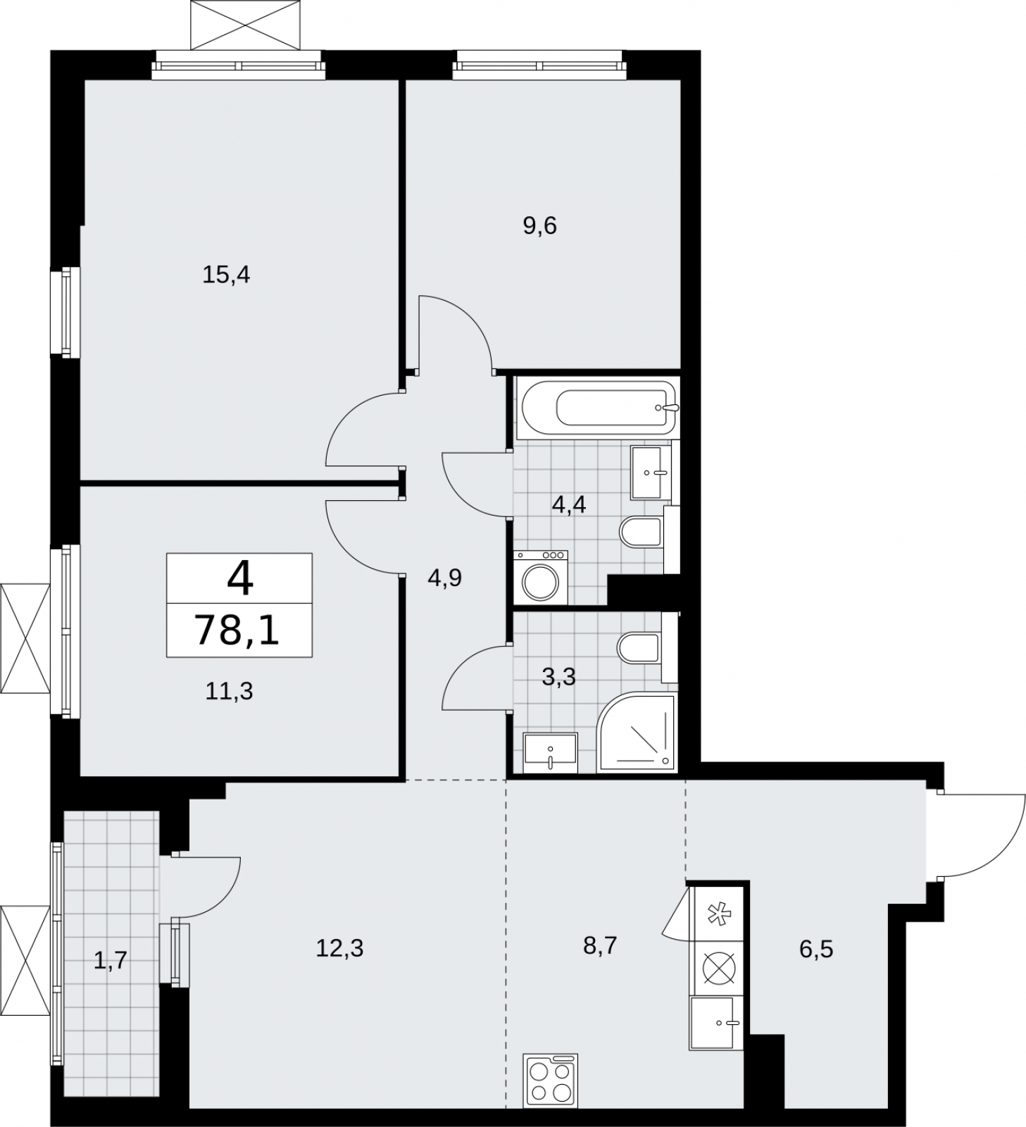 3-комнатная квартира в ЖК Театральный дом на 2 этаже в 7 секции. Дом сдан.