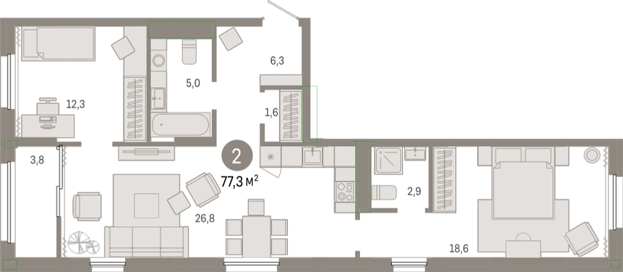 1-комнатная квартира с отделкой в ЖК Айвазовский City на 5 этаже в 7.3 секции. Сдача в 3 кв. 2026 г.