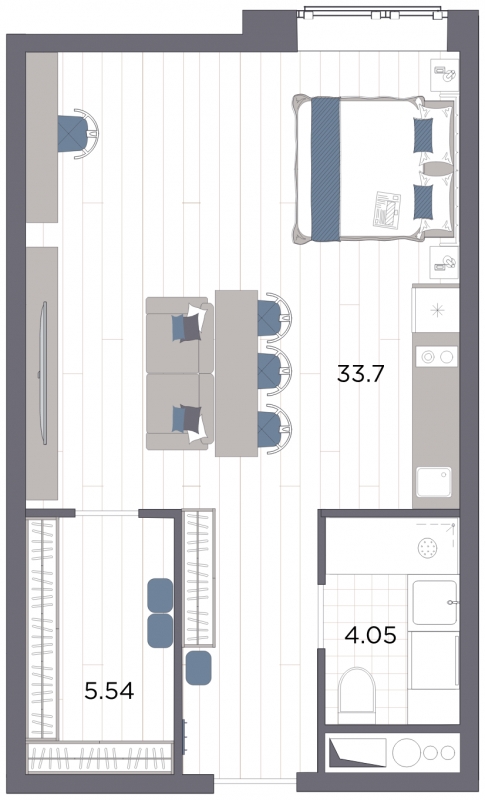 1-комнатная квартира с отделкой в ЖК Бунинские кварталы на 18 этаже в 1 секции. Сдача в 2 кв. 2026 г.