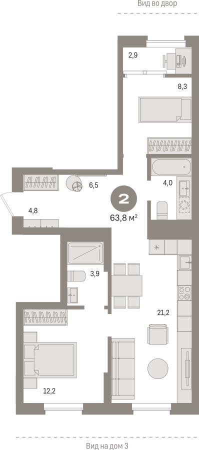3-комнатная квартира в ЖК TERLE PARK на 16 этаже в 10 секции. Сдача в 4 кв. 2025 г.