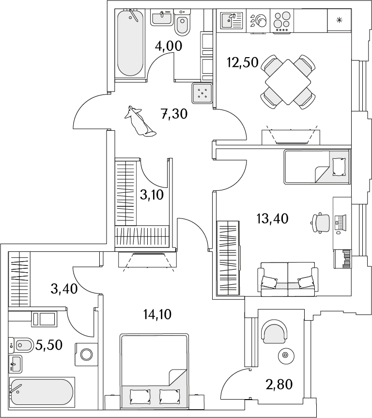 3-комнатная квартира в ЖК Бунинские кварталы на 10 этаже в 6 секции. Сдача в 2 кв. 2026 г.