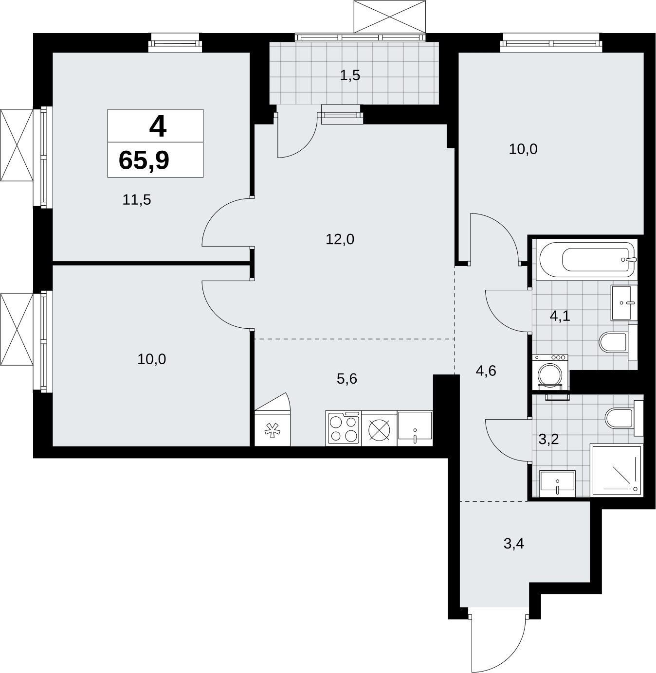 3-комнатная квартира в ЖК TERLE PARK на 12 этаже в 9 секции. Сдача в 4 кв. 2025 г.
