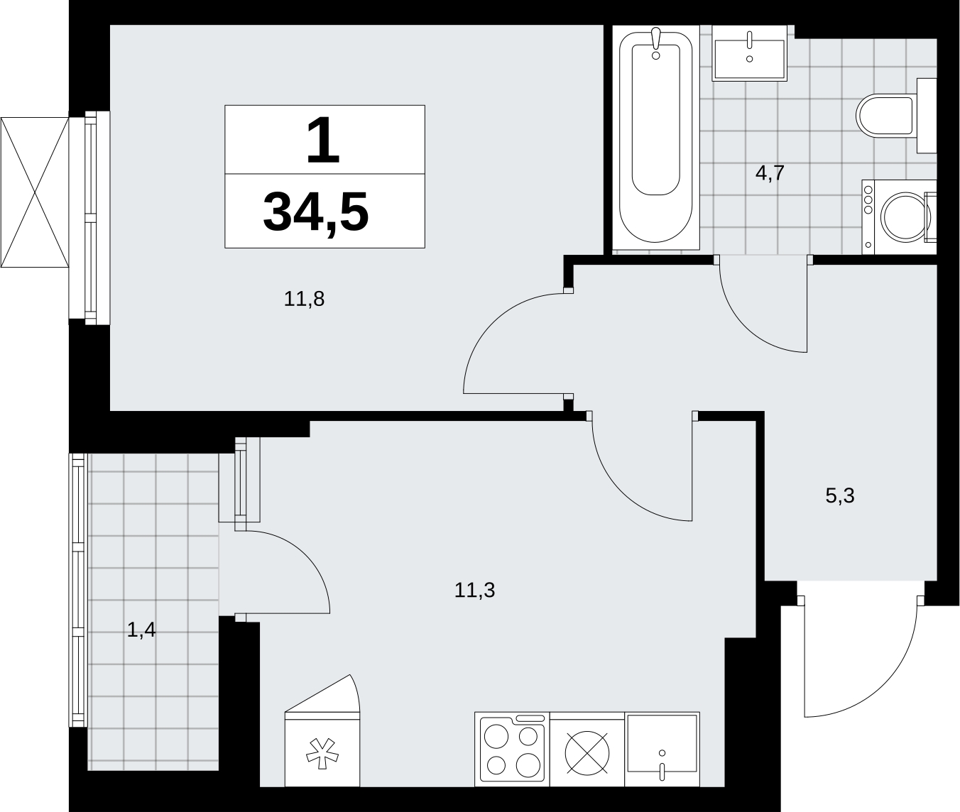 1-комнатная квартира в ЖК TERLE PARK на 2 этаже в 3 секции. Сдача в 4 кв. 2025 г.