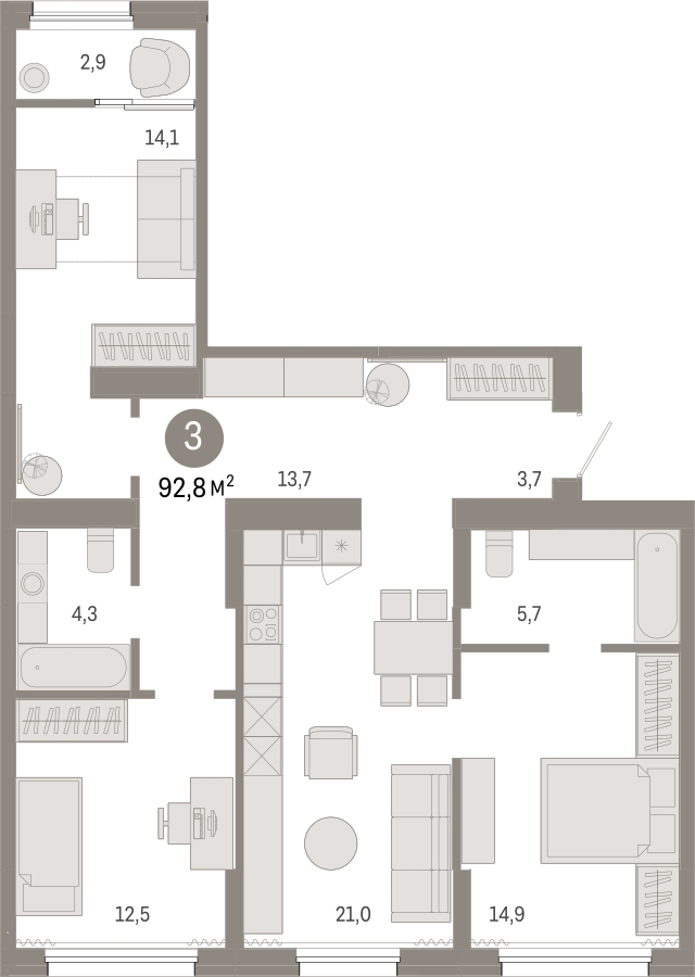 1-комнатная квартира в ЖК Бунинские кварталы на 5 этаже в 1 секции. Сдача в 2 кв. 2026 г.
