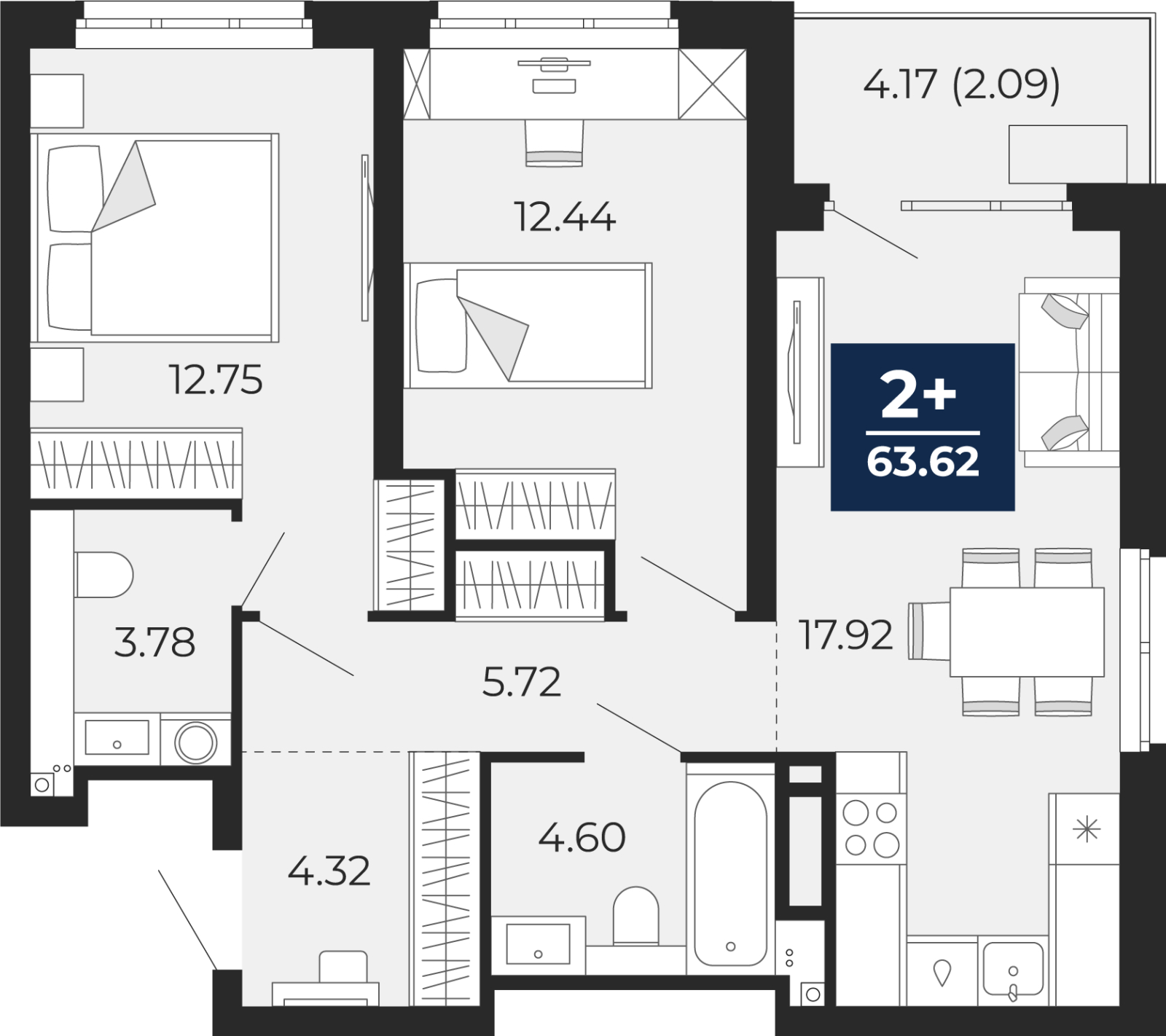 3-комнатная квартира в ЖК TERLE PARK на 8 этаже в 9 секции. Сдача в 4 кв. 2025 г.