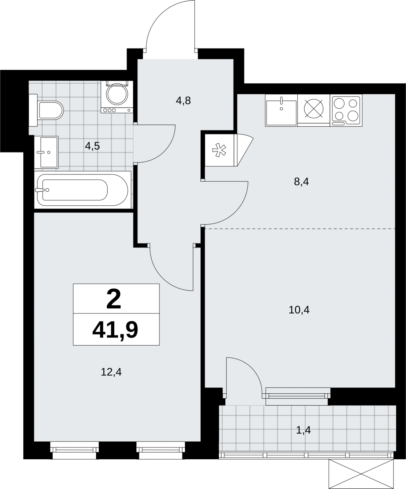 1-комнатная квартира в ЖК TERLE PARK на 23 этаже в 1 секции. Сдача в 4 кв. 2025 г.