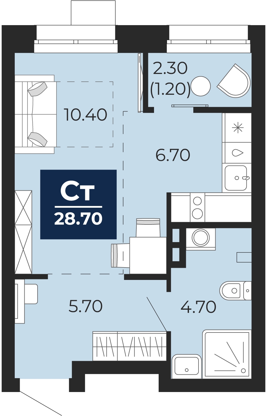 2-комнатная квартира в ЖК TERLE PARK на 5 этаже в 3 секции. Сдача в 4 кв. 2025 г.