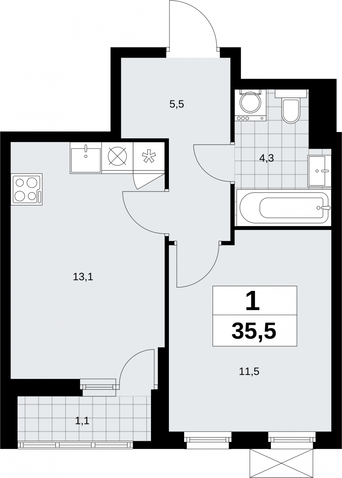 1-комнатная квартира в ЖК TERLE PARK на 16 этаже в 11 секции. Сдача в 4 кв. 2025 г.