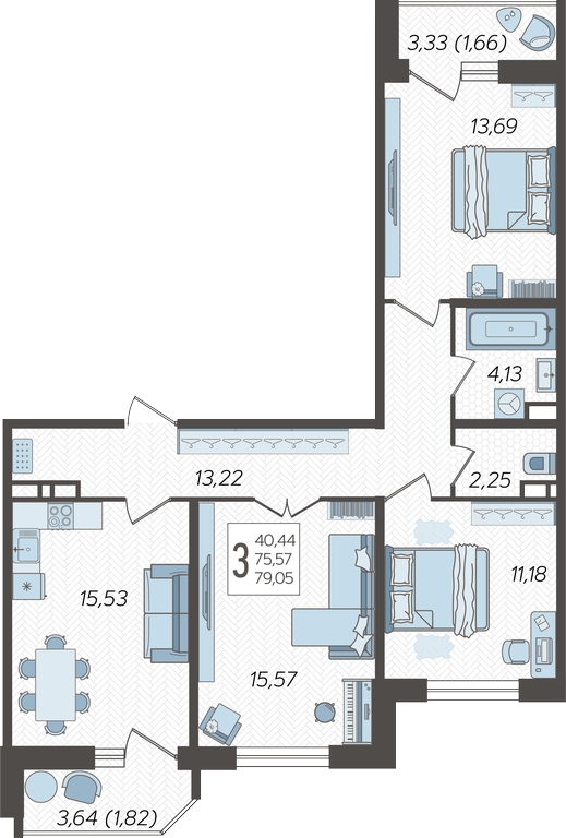 1-комнатная квартира (Студия) в ЖК TERLE PARK на 21 этаже в 1 секции. Сдача в 4 кв. 2025 г.