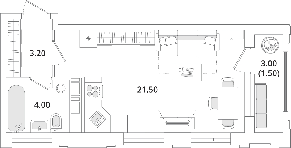 1-комнатная квартира (Студия) в ЖК Бунинские кварталы на 19 этаже в 6 секции. Сдача в 2 кв. 2026 г.