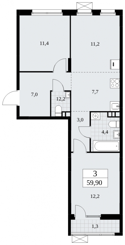 3-комнатная квартира с отделкой в ЖК TERLE PARK на 3 этаже в 4 секции. Сдача в 4 кв. 2025 г.