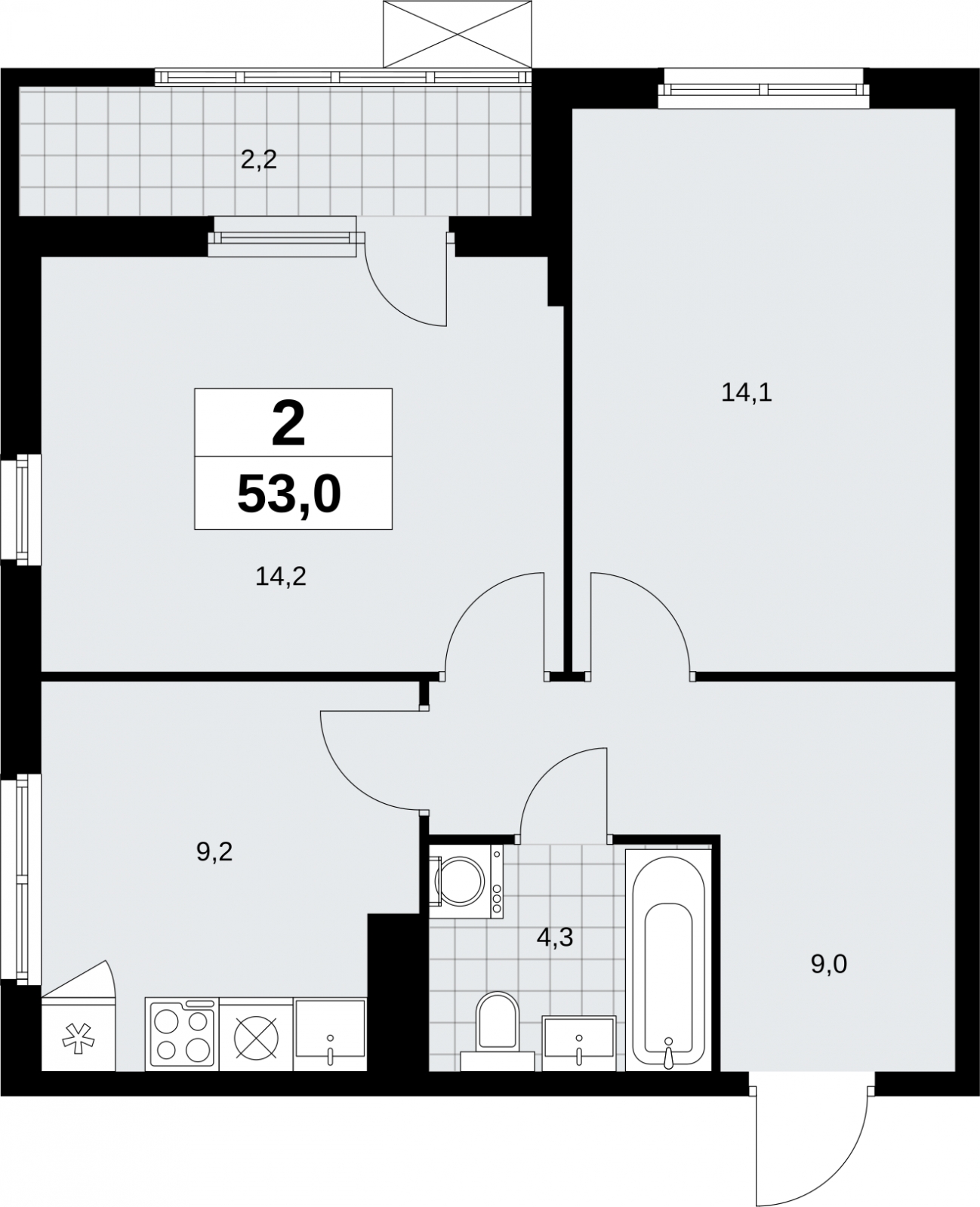 1-комнатная квартира в ЖК Бунинские кварталы на 12 этаже в 1 секции. Сдача в 2 кв. 2026 г.