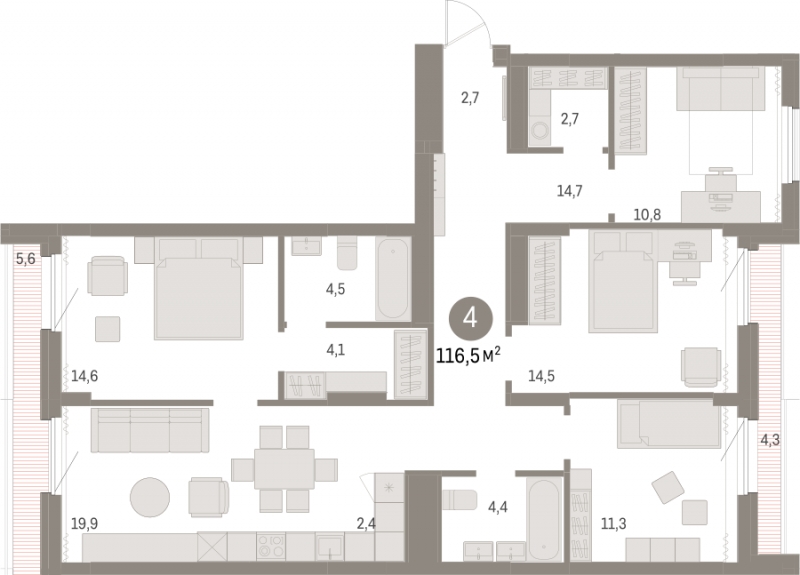 2-комнатная квартира с отделкой в ЖК Айвазовский City на 7 этаже в 7.1 секции. Сдача в 3 кв. 2026 г.