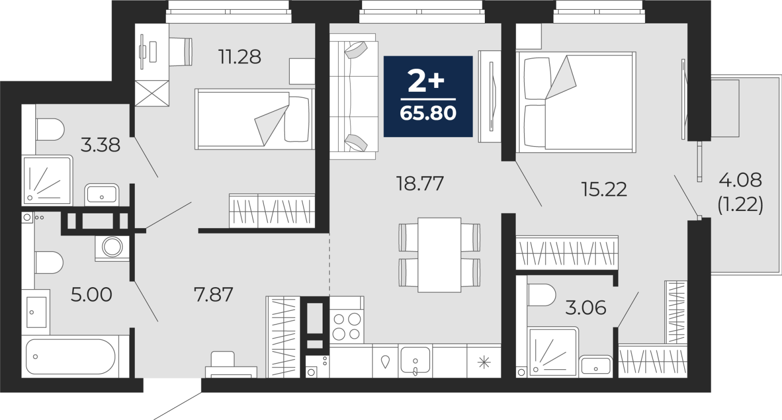 3-комнатная квартира в ЖК TERLE PARK на 8 этаже в 1 секции. Сдача в 4 кв. 2025 г.