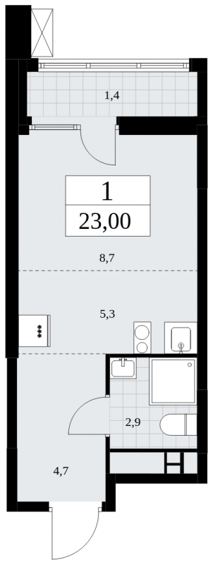 1-комнатная квартира в ЖК TERLE PARK на 23 этаже в 1 секции. Сдача в 4 кв. 2025 г.