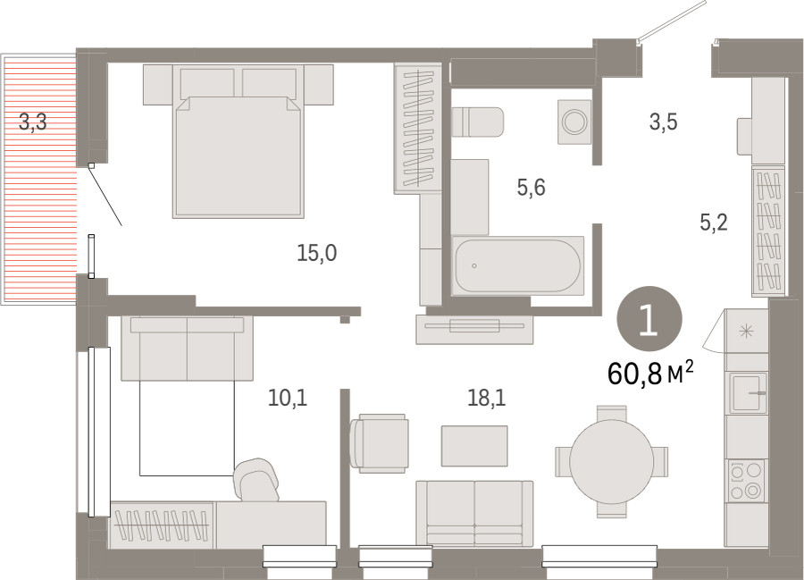 3-комнатная квартира в ЖК TERLE PARK на 18 этаже в 1 секции. Сдача в 4 кв. 2025 г.