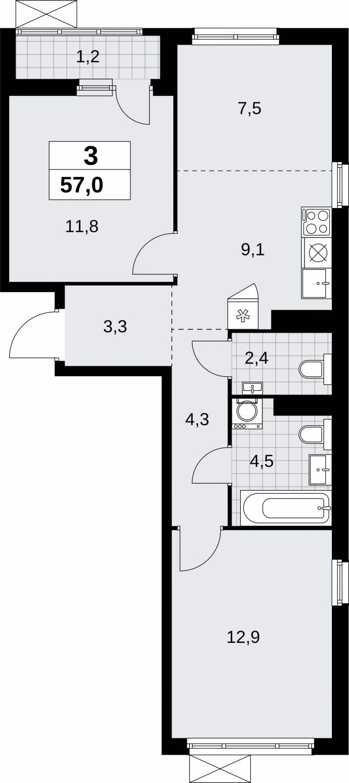 1-комнатная квартира в ЖК URAL на 16 этаже в 1 секции. Сдача в 4 кв. 2024 г.