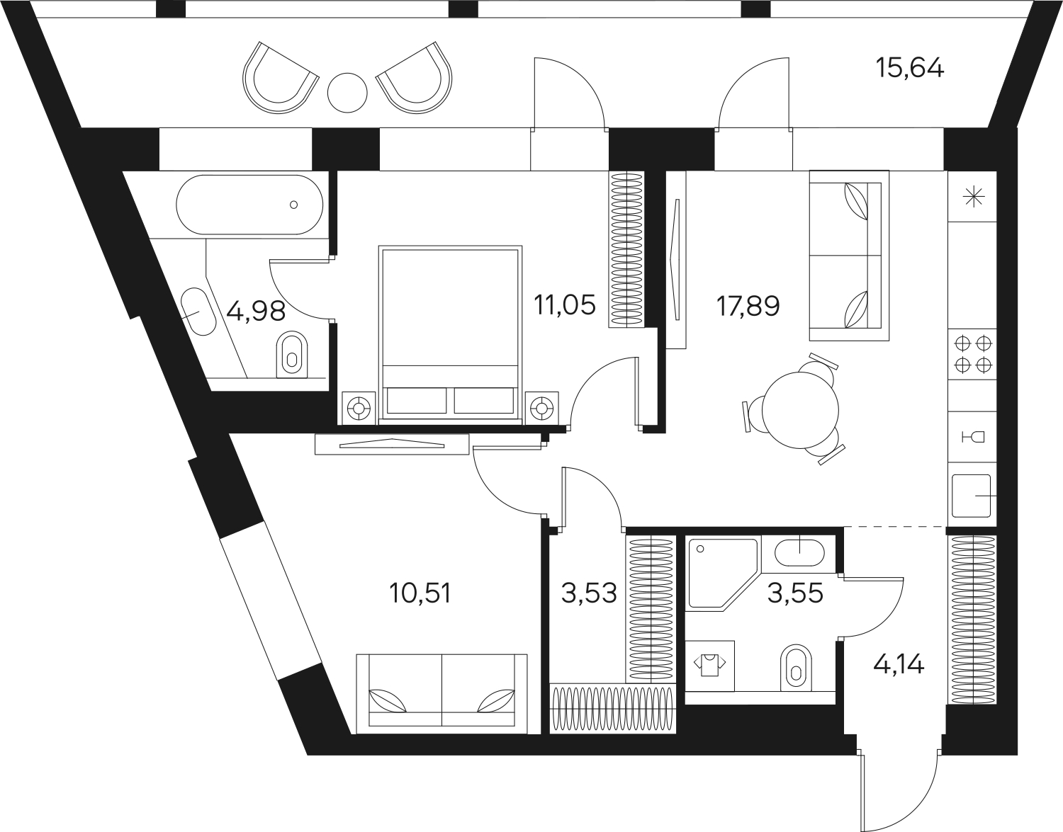 2-комнатная квартира в ЖК FØRST на 3 этаже в 1 секции. Сдача в 4 кв. 2024 г.