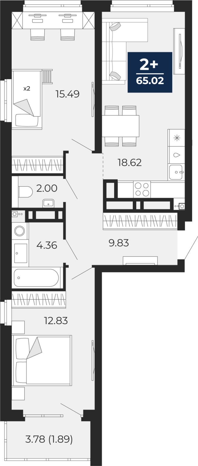 3-комнатная квартира в ЖК TERLE PARK на 4 этаже в 1 секции. Сдача в 4 кв. 2025 г.