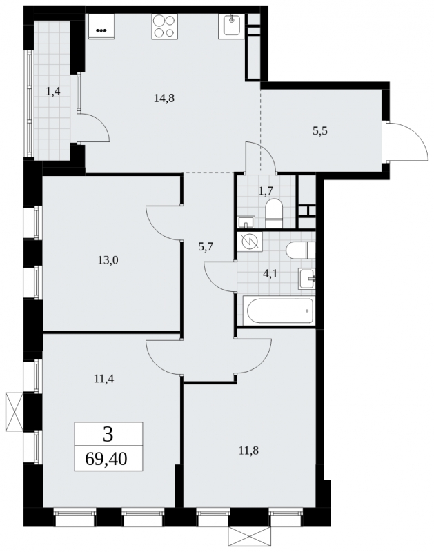 2-комнатная квартира с отделкой в ЖК TERLE PARK на 10 этаже в 1 секции. Сдача в 4 кв. 2025 г.