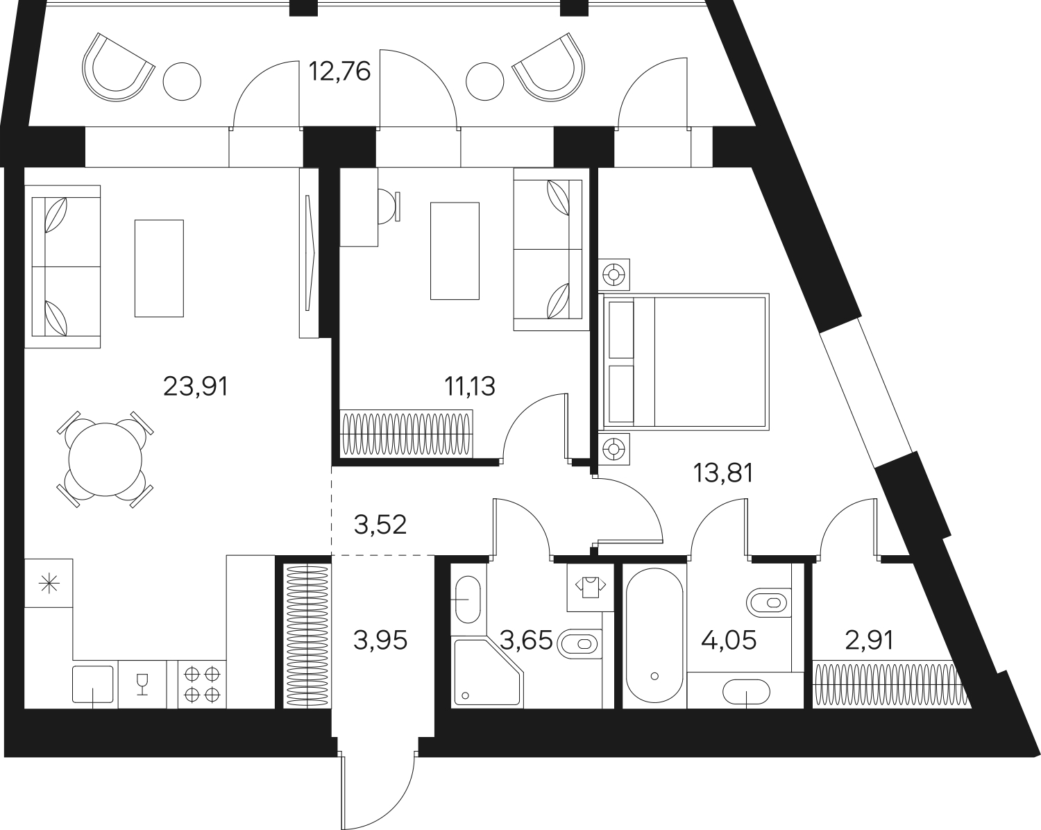 2-комнатная квартира в ЖК TERLE PARK на 11 этаже в 1 секции. Сдача в 4 кв. 2025 г.