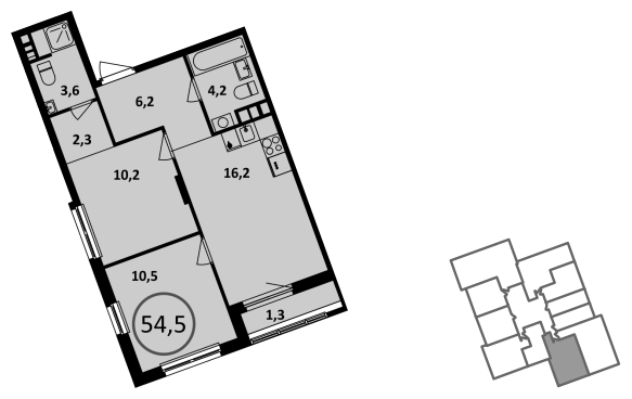 1-комнатная квартира в ЖК Новоград Павлино на 5 этаже в 4 секции. Сдача в 2 кв. 2022 г.