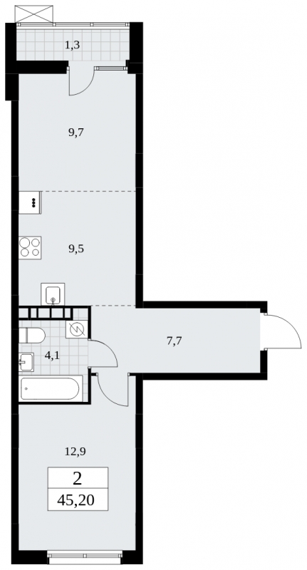 1-комнатная квартира в ЖК URAL на 11 этаже в 1 секции. Сдача в 4 кв. 2024 г.