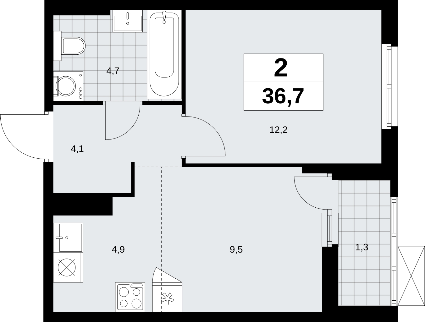 2-комнатная квартира в ЖК TERLE PARK на 24 этаже в 1 секции. Сдача в 4 кв. 2025 г.