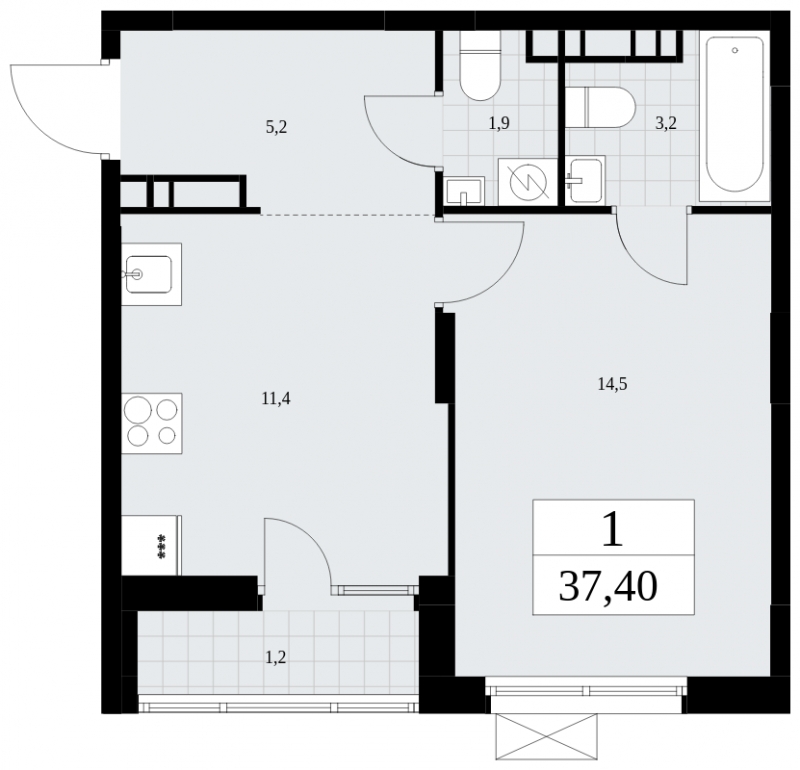 1-комнатная квартира (Студия) в ЖК Бунинские кварталы на 17 этаже в 1 секции. Сдача в 2 кв. 2026 г.