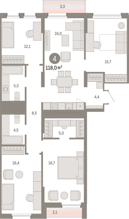 3-комнатная квартира с отделкой в ЖК TERLE PARK на 9 этаже в 5 секции. Сдача в 4 кв. 2025 г.