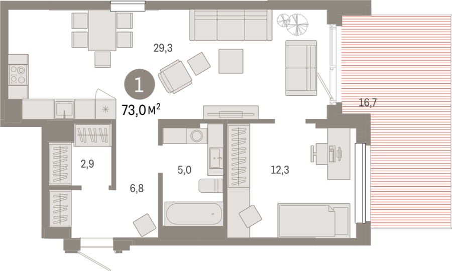 2-комнатная квартира в ЖК TERLE PARK на 23 этаже в 1 секции. Сдача в 4 кв. 2025 г.