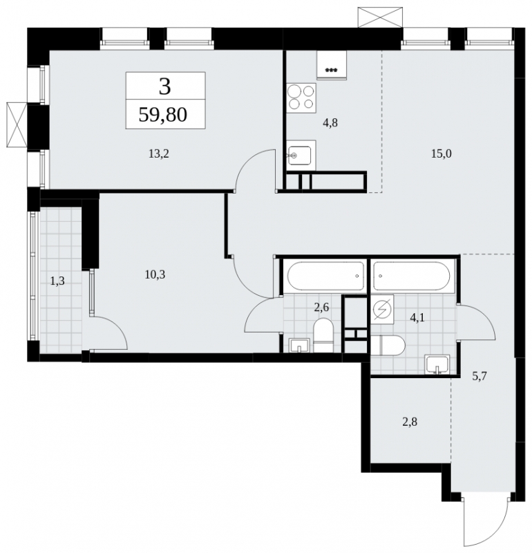 2-комнатная квартира в ЖК TERLE PARK на 5 этаже в 6 секции. Сдача в 4 кв. 2025 г.