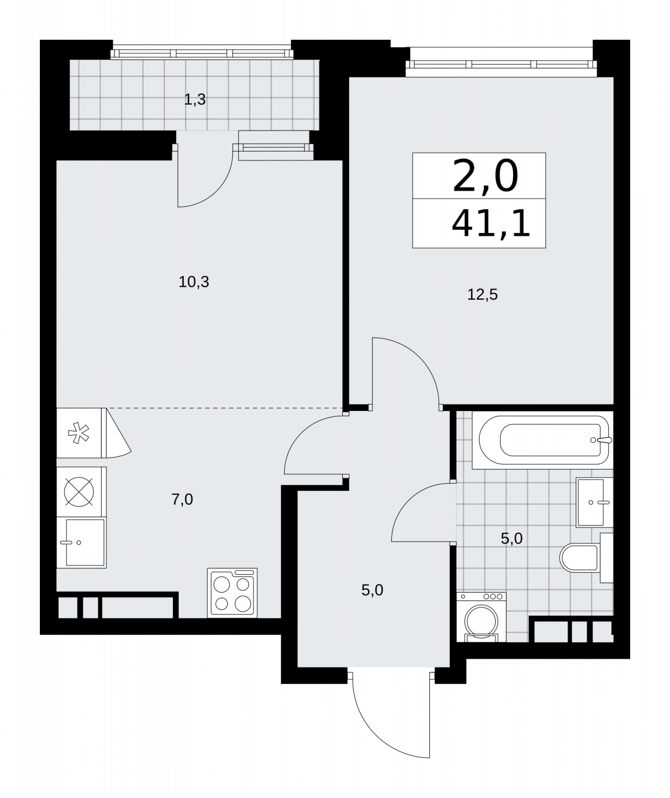 3-комнатная квартира в ЖК Бунинские кварталы на 14 этаже в 1 секции. Сдача в 2 кв. 2026 г.