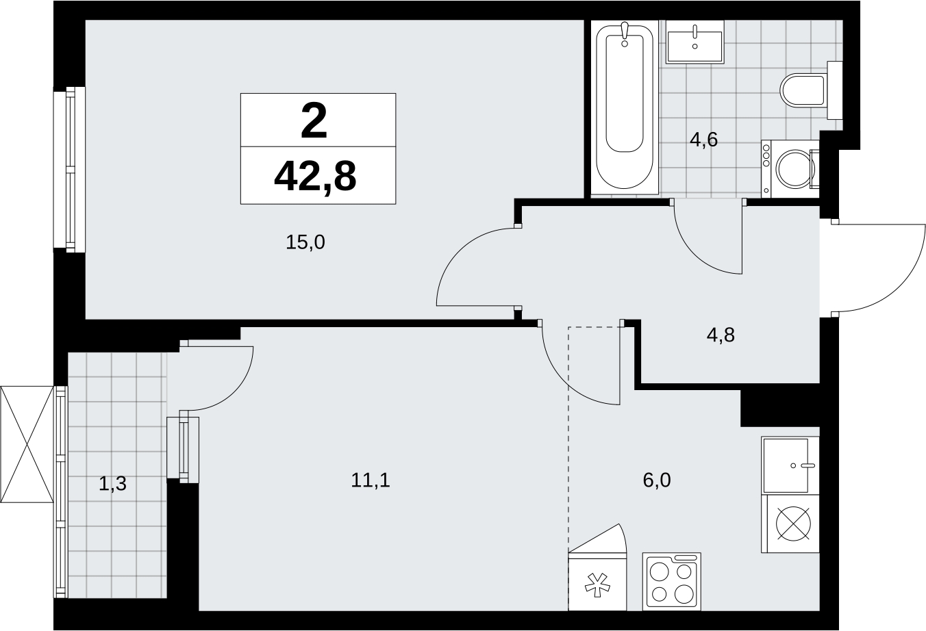 1-комнатная квартира с отделкой в ЖК Айвазовский City на 18 этаже в 7.4 секции. Сдача в 3 кв. 2026 г.
