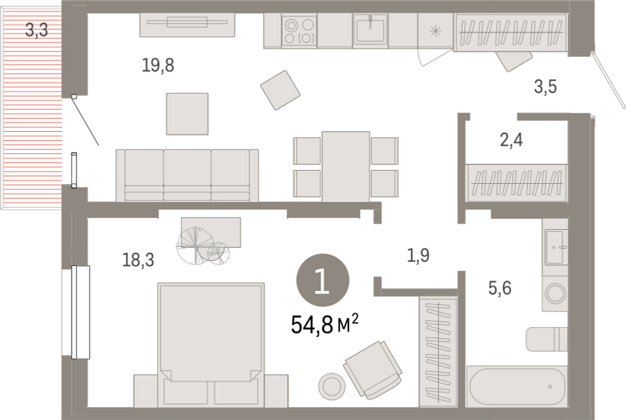 2-комнатная квартира в ЖК Бунинские кварталы на 17 этаже в 7 секции. Сдача в 2 кв. 2026 г.