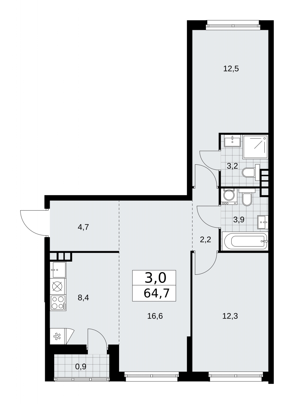 1-комнатная квартира (Студия) в ЖК Бунинские кварталы на 4 этаже в 1 секции. Сдача в 2 кв. 2026 г.