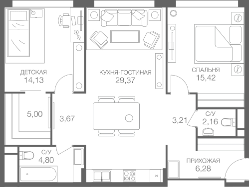 1-комнатная квартира в ЖК Новоград Павлино на 11 этаже в 4 секции. Сдача в 2 кв. 2022 г.